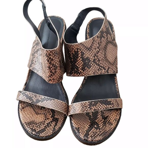 French Connection Lori Snakeskin Heels Womens 6.5 Sandals Open Toe Block - Picture 3 of 14